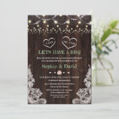 ラッピング ピンク ブルッシュ フラワーストリング ライト バーン 私も BBQ 招待状 (スタンド正面)