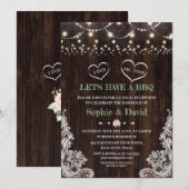 ラッピング ピンク ブルッシュ フラワーストリング ライト バーン 私も BBQ 招待状 (正面/裏面)