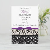 ラッピング 紫色のダマスク Sweet Sixteen パーティー 招待状 (スタンド正面)