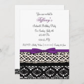 ラッピング 紫色のダマスク Sweet Sixteen パーティー 招待状 (正面/裏面)