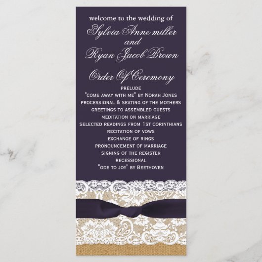 ラッフェイクプ、素朴なウェディングプログラム茶の長さ プログラム (正面)