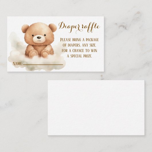 ラッフルカードのテディベア – ベビーシャワー エンクロージャーカード (正面/裏面)