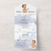 ラッフルズかわいい女の子と真珠のベビーシャワー オールインワン招待状 (内側)