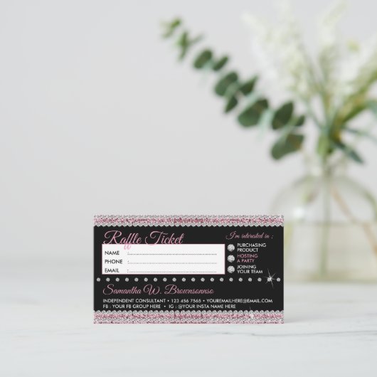 ラッフルファイブドルジュエリー きらきら光る 名刺 (スタンド正面)