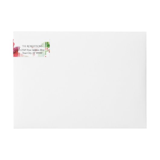 ラップのまわりに |クリスマスウォーターカラー赤いポインセチア ラップアラウンドラベル (正面)