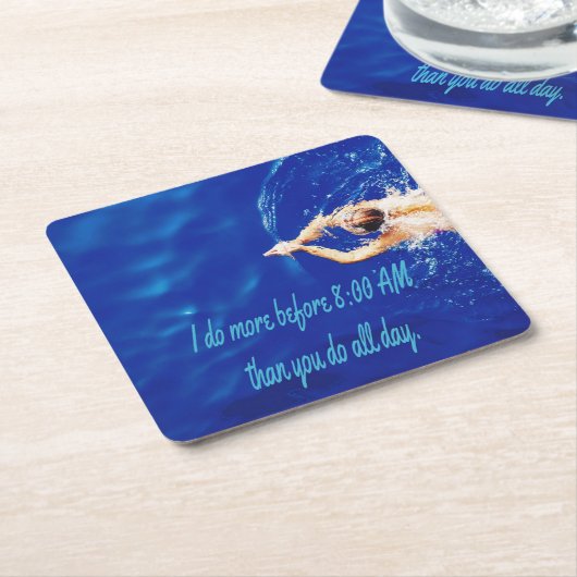 ラップスイミングチームやる気を起こさせる感動的 スクエアペーパーコースター (アングル)