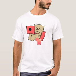 「ラップトップで作業する可愛い猫とジュース」 Tシャツ