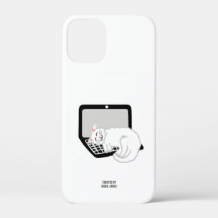 ラップトップで眠っている白猫Apple iPhone 12ミニ 12 Mini ケース