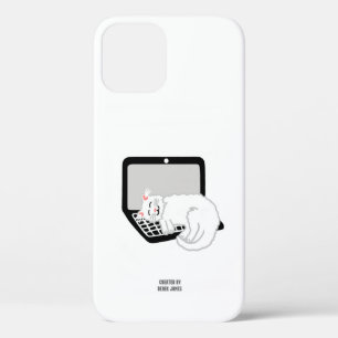 ラップトップで眠っている白猫Apple iPhone 12 Pro Proケース