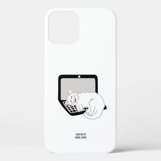 ラップトップで眠っている白猫Apple iPhone 12 Pro Case-Mate iPhoneケース (裏面)