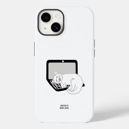 ラップトップで眠っている白猫Apple iPhone 14ケース Case-Mate iPhoneケース (裏面)