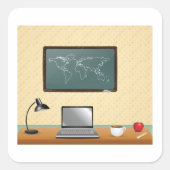 ラップトップとコーヒーを備えたオフィスデスク スクエアシール (正面)