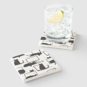 ラップトップに座っている黒猫のパターン ストーンコースター (横)