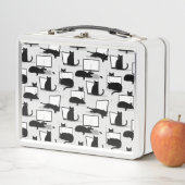 ラップトップに座っている黒猫のパターン メタルランチボックス (インサイチュ)