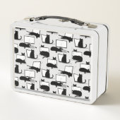 ラップトップに座っている黒猫のパターン メタルランチボックス (裏面)