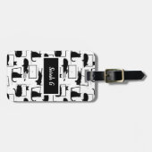 ラップトップに座っている黒猫のパターン ラゲッジタグ (正面横)