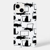 ラップトップに座っている黒猫のパターン Case-Mate iPhoneケース (裏面)