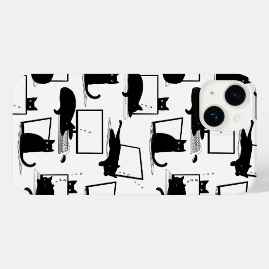 ラップトップに座っている黒猫のパターン Case-Mate iPhoneケース (裏面 (横))