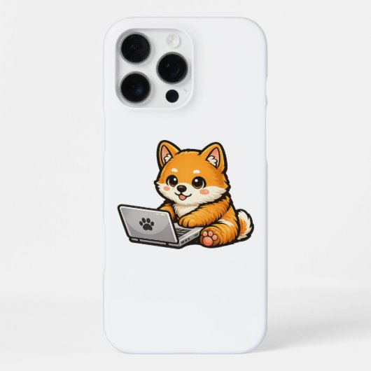 ラップトップを持つかわいい柴犬 – ほっこり犬のイラスト iPhoneケース (裏面)