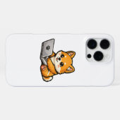 ラップトップを持つかわいい柴犬 – ほっこり犬のイラスト iPhoneケース (裏面横)