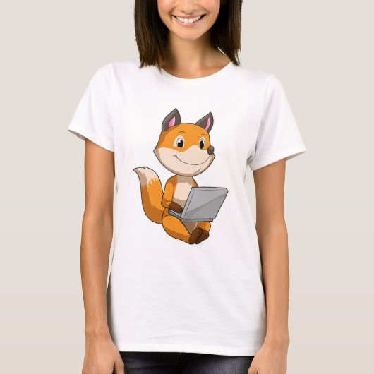 ラップトップを持つキツネ Tシャツ (正面)