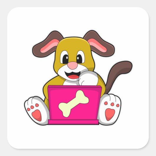 ラップトップを持つ犬 スクエアシール (正面)