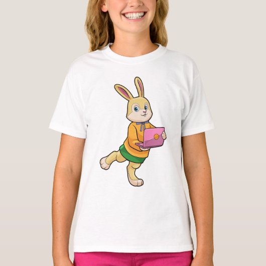 ラップトップを持つ秘書のうさぎ Tシャツ (正面)