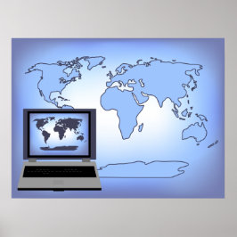 ラップトップコンピュータ世界地図プリントポスター ポスター