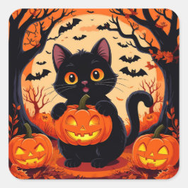 ラップトップデコレーション用ハロウィンキャットパンプキンステッカー スクエアシール