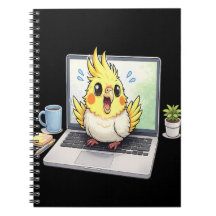 ラップトップノートパソコン上の可愛いオカメインコ