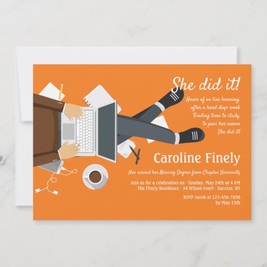 ラップトップ勉強の卒業招待状 招待状 (正面)