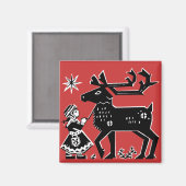 ラップランドの少女がトナカイのクリスマス磁石を持つ マグネット (正面/裏面)