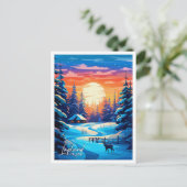 ラップランドフィンランドアートヴィンテージ旅行イラストレーション ポストカード (スタンド正面)