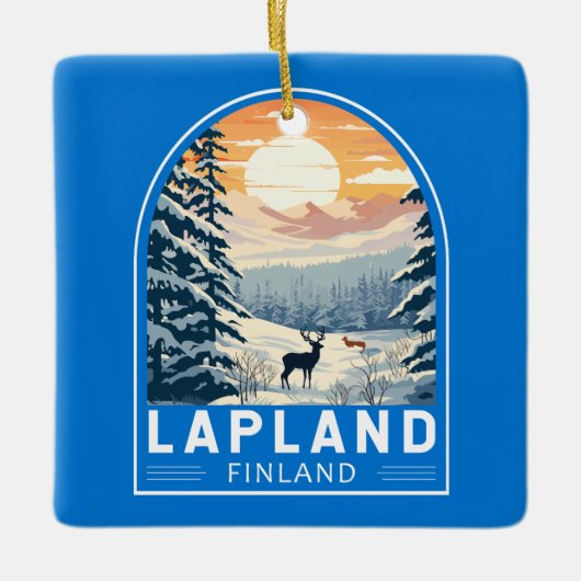 ラップランドフィンランドトラベルアートヴィンテージ セラミックオーナメント (正面)