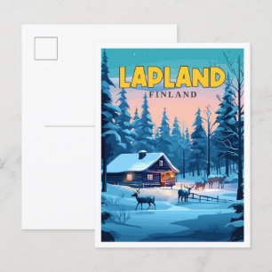 ラップランドフィンランドヴィンテージ旅行イラストレーション ポストカード
