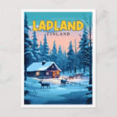 ラップランドフィンランドヴィンテージ旅行イラストレーション ポストカード (正面)