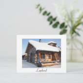 ラップランド白はがき雪で覆われたログキャビン ポストカード (スタンド正面)