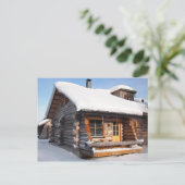 ラップランド葉書の雪で覆われたログキャビン ポストカード (スタンド正面)
