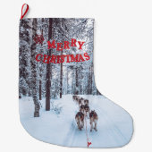 ラップランド・クリスマストナカイ&ハスキー犬 ラージクリスマスストッキング (正面)