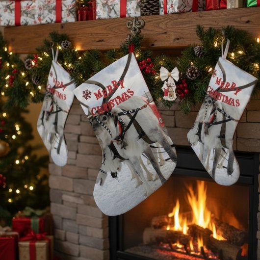 ラップランド・クリスマストナカイ&ハスキー犬 ラージクリスマスストッキング