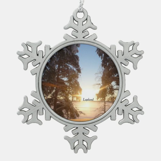 ラップランド・サンセット スノーフレークピューターオーナメント (正面)