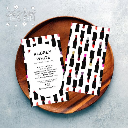 ラッモダンクカラフルリップスティック模様メイクアップアーティスト 名刺