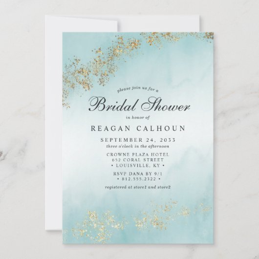 ラッモダンクス金ゴールドフレイクエスアルミストブライダルシャワー 招待状 (正面)