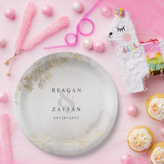 ラッモダンクス金ゴールドフレックスグレイ結婚ミスト紙Pl ペーパープレート (パーティー)