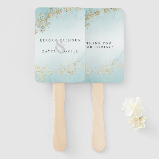 ラッモダンクス金ゴールドフレックスティール(緑がかった色)ミスト結婚ーズ ハンドファン (正面&裏面)