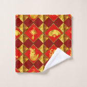 ラッ中国のト模様の新年 バスタオルセット (ウォッシュタオル)