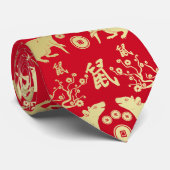 ラッ中国のト模様の新年 – 赤と金ゴールド ネクタイ (ロール)