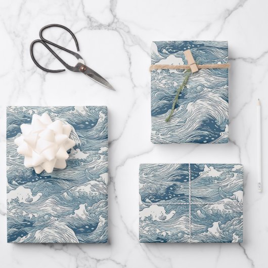 ラッ日本のピングデザイン用波型紙 ラッピングペーパーシート (正面)