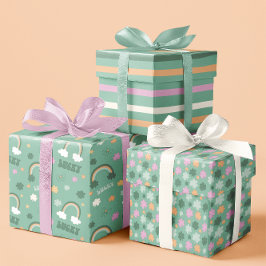 ラッ淡い色のクお洒落・グリーン・セント・パトリックの3セット ラッピングペーパーシート