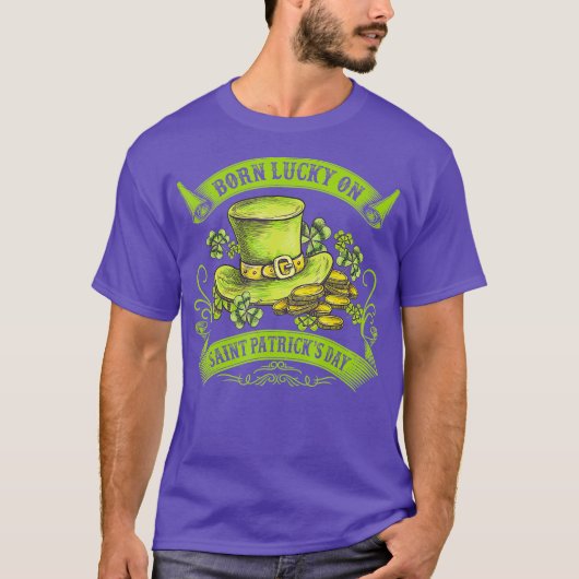 ラッ生まれクオンSaint patricks dayおもしろい誕生日 Tシャツ (正面)